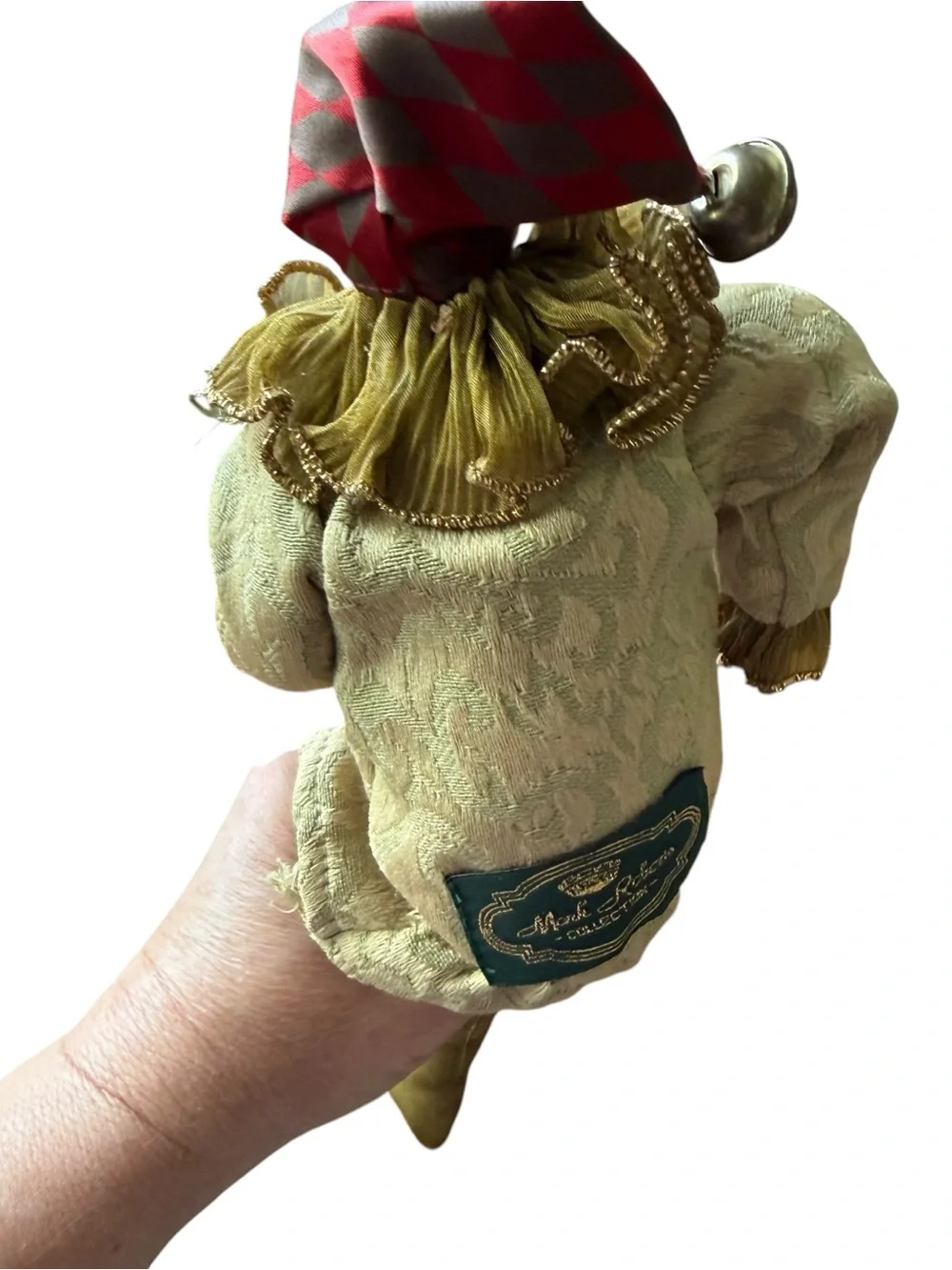 Vintage Mark Roberts Christmas Ornament Jester Marionette Green with Gold Trim